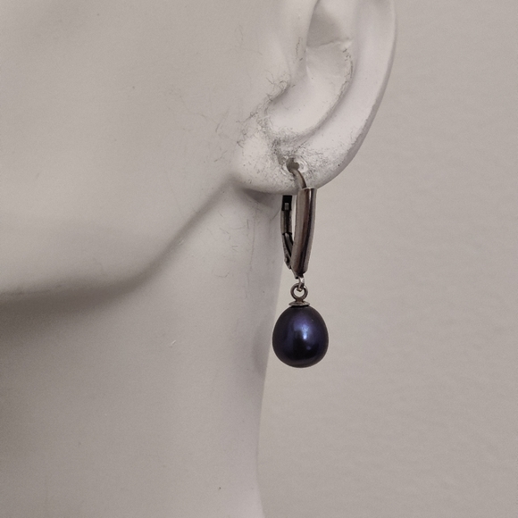 Genuine Black Pearls Dangling Silver 925 Earrings - Picture 6 of 12